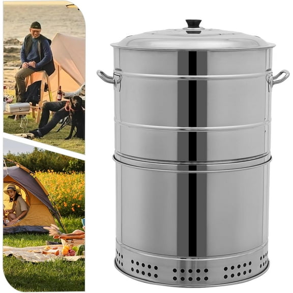 Large Portable Charcoal Grills, Stainless Charcoal BBQ Grill Barrel, 360° Automatic Smokeless Outdoor Barbecue Grill for Travel, Outdoor Cooking and BBQ, Camping Grill Picnic Patio Backyard