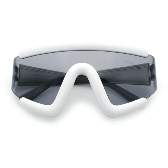 Thick Bubble Plastic Frame Oversize Shield Rectangular Sport Sunglasses White - Black