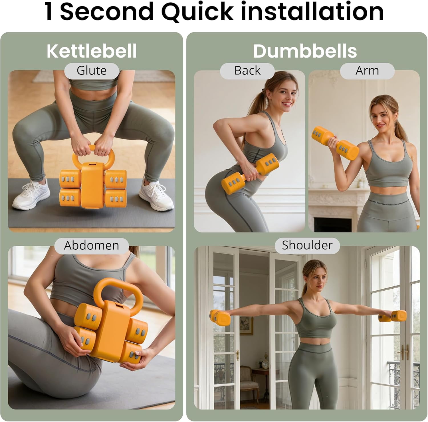 2-in-1 Adjustable Dumbbells & Kettlebell Set, 4 Levels Weight Quick Change for Women Home Gym Exercise Training with Non-slip Touch Fastener
