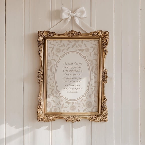 May The Lord Bless You Vintage Nursery Bible Verse Wall Art Neutral Floral Print Christian Girl Gift For Goddaughter Elegant Biblical Decor UNFRAMED