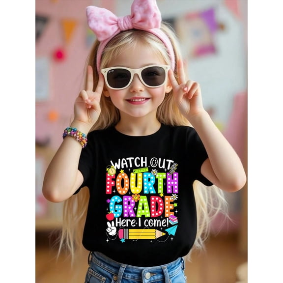 Watch Out Fourth Grade Here I Come Back to School Boys Girls Kids T-Shirt
