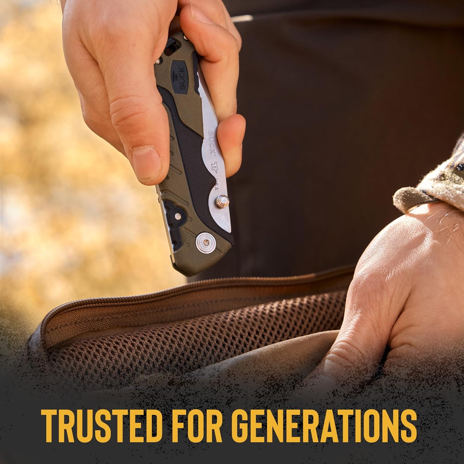 Buck Knives 661 Small Folding Pursuit Hunting Knife, 3" Blade, Nylon Handle, Green, 2.5 oz