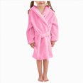 thumbnail image 4 of NOLDARES Hooded Herringbone Boy's And Girl's,Fleece Soft Spa Kimono Long Robe, Kids Comfy Sleepwear Bathrobe(H339-Pink), 4 of 9