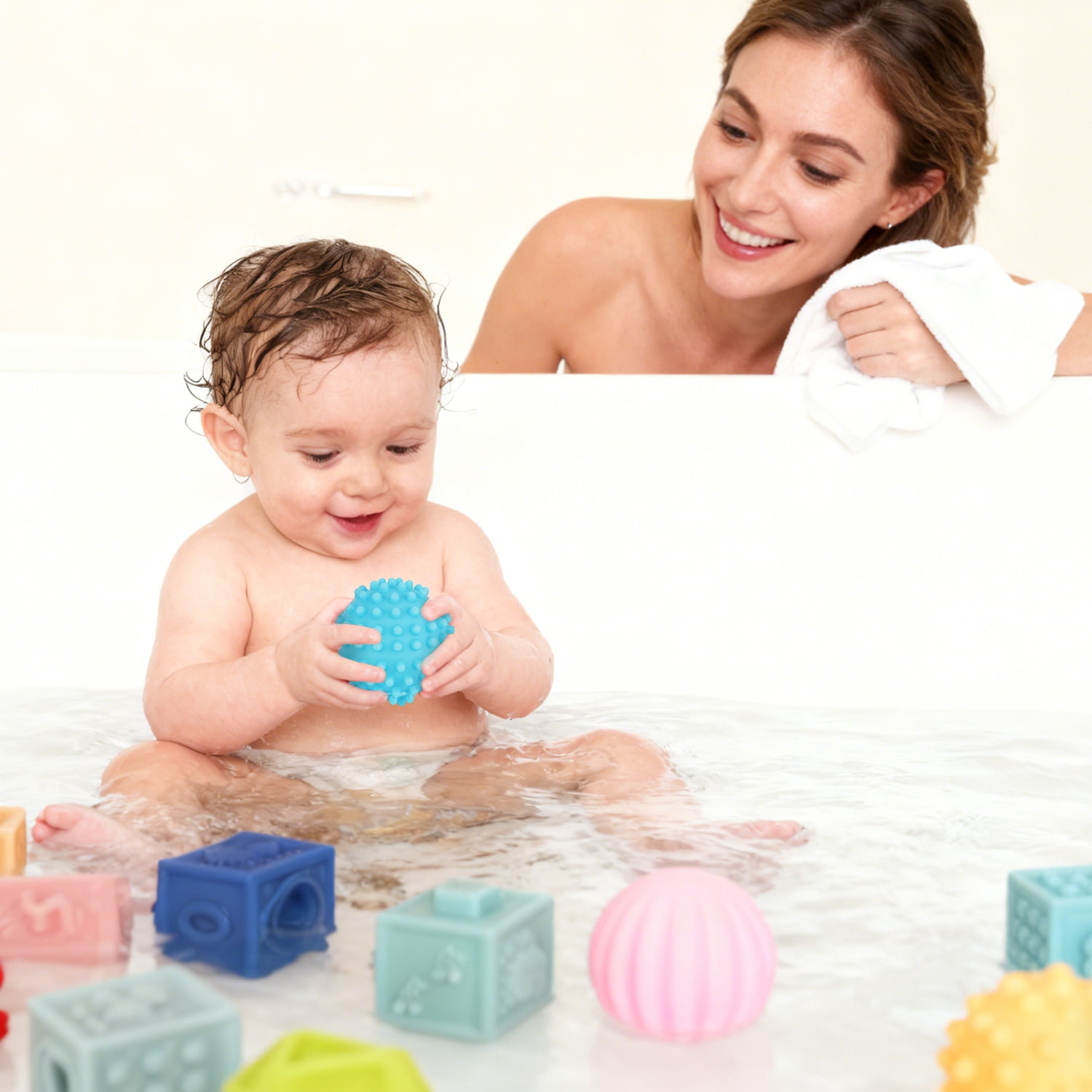 Askmuse 24PCS Montessori Toys,Baby Blocks Stacking Rings,Soft Teething Stacking Toy Set,Multi-Sensory Learning Play,Sensory Balls for Baby Toddler Development,for Ages 6M+