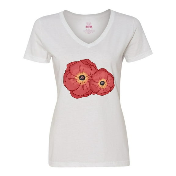 Inktastic Red Poppy Flowers Women's V-Neck T-Shirt