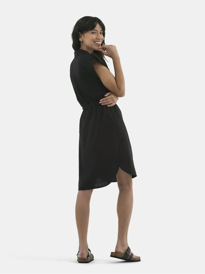 black utility shirt dress Womens M&Co Black Petite Short Sleeve Utility Shirt Dress US 14 Petite