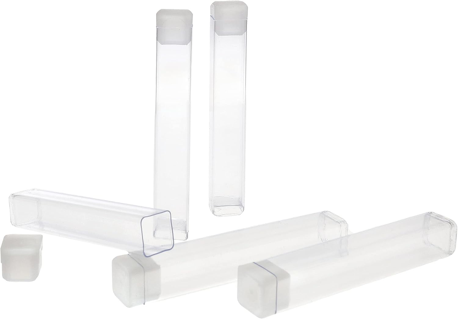 The Beadsmith Clear Plastic Tubes - 3 x .5 Inch Square Tubes - Flat Caps - Use for Beads, Bath Salts, Wedding & Party Favors, Home or Office Storage - Bag of 100