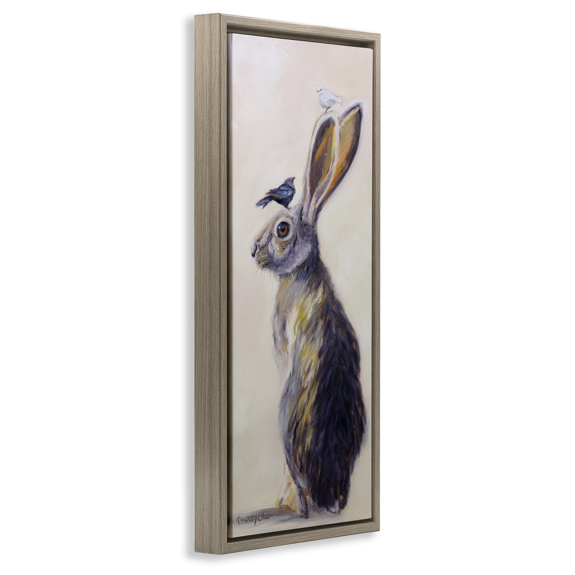 Stupell Industries Minimal Rabbit & Perched Birds Animals & Insects Painting Brown Floater Framed Canvas Art Print Wall Art, 11 x 25
