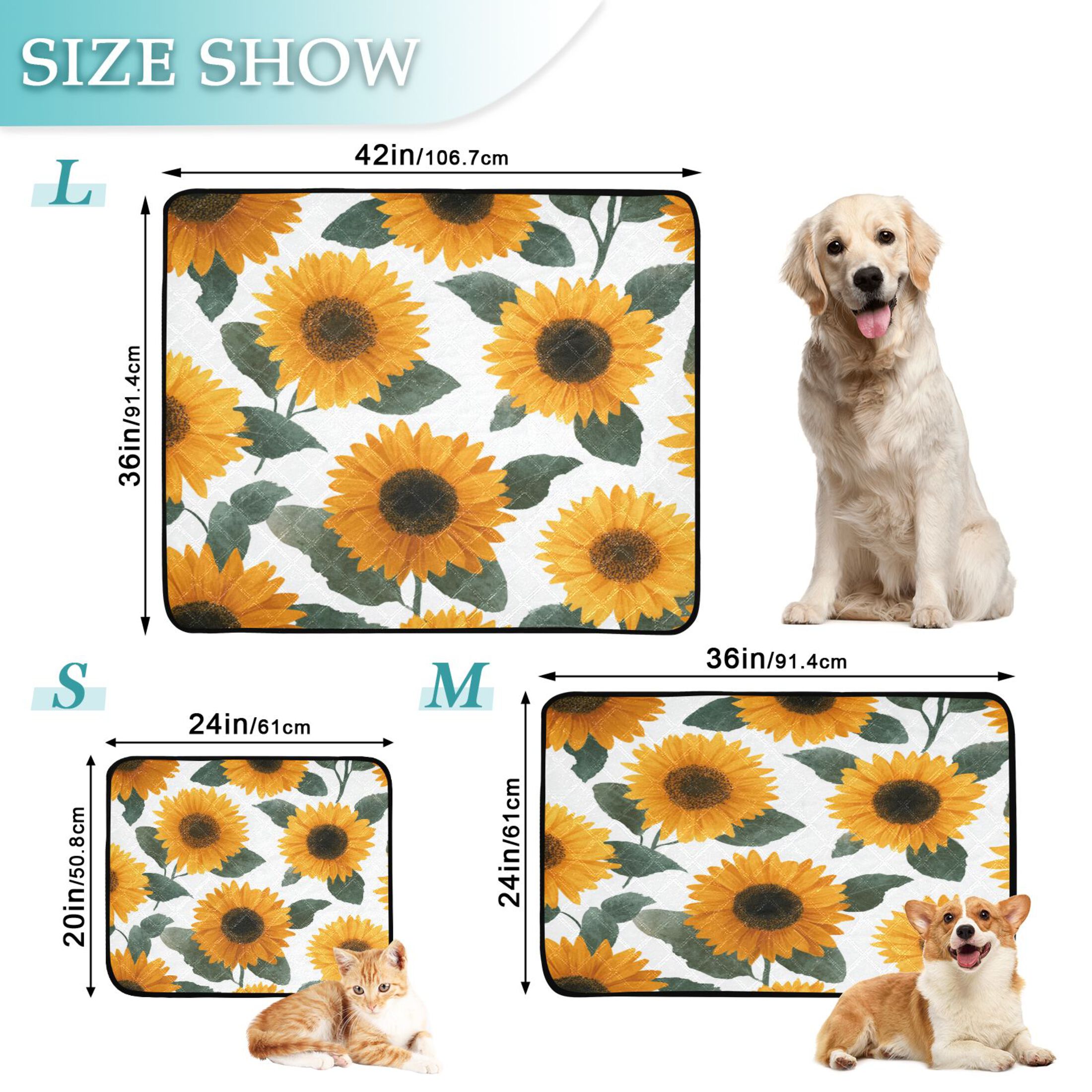 Washable Pet Pee Pads with Super Absorbent Reusable Training Pads for Dogs & Cats Orange Sunflowers
