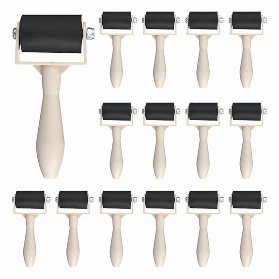 Relief Printmaking Brayer Roller Set, 15-Piece Plastic Rubber Brayers for Linocut and Printmaking, OPP Bag Packaging