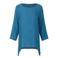 thumbnail image 3 of Camisa de verano suave y sólida para mujer Tallas grandes O cuello Mangas largas Dobladillo irregula Abanopi Azul/5X-grande, 3 of 7