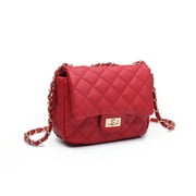 POPPY Classic Quilted Crossbady Bag Vagan Leather Mini Shoulder Bag with Goldtone Chain Strap