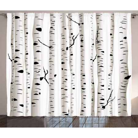 Curtains For Black And White Living Room Birch Tree Curtains 2 Panels Set, Forest Seasonal Nature Woodland Leafless Branches Grove Botany Illustration, Window Drapes for Living Room Bedroom, 108W X 90L Inches, Black and White, by Ambesonne ()
