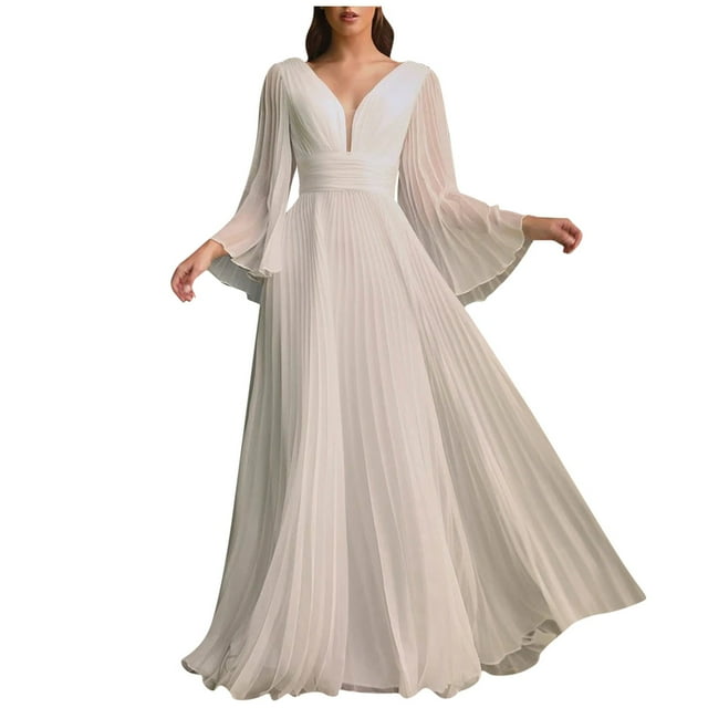 Pompotops Robe Longue Aguichant pour Femmes Col en V Couleur Unie Dos Nu Fermeture Éclair en Solde