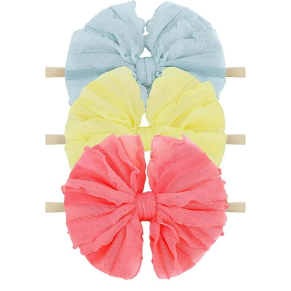 Dalrosia 3PCS Baby Girls Headbands Soft Elastic Headbands Newborn Lace Hair Bow Hair Accessories for Infant Baby Toddler Girls