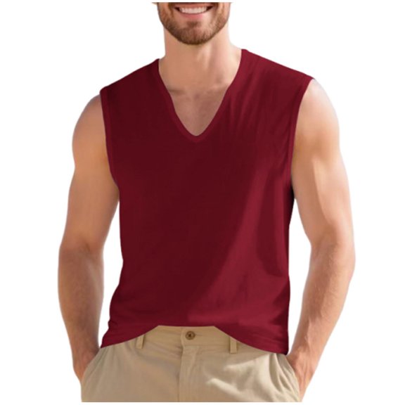 Ohufall Tank Undershirts for Men Plus Size Loose Cotton V-Neck Tank Tops Casual Solid Summer Sleeveless T-shirts