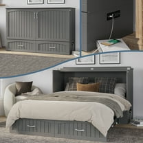 AFI Aspen Queen Murphy Bed Chest with 6" Mattress, Storage, & Built-in Charger, Grey