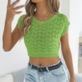 thumbnail image 2 of VEKDONE Womens Crochet Crop Tank Tops Summer Sleeveless Crewneck Knit Tanks Solid Color Hollow Out Cropped Tank Top Casual Beach Vacation Clothes Green XL, 2 of 8