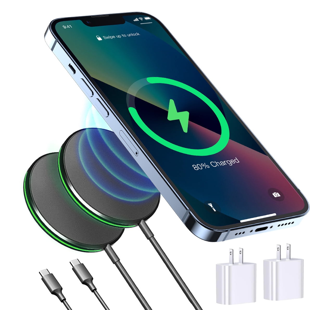 2 Pack 15W Magnetic Wireless Charger Mag-Safe Compatible with iPhone 17-12 Series & AirPods, 20W Adapter 5ft Cable Wireless Charging Pad