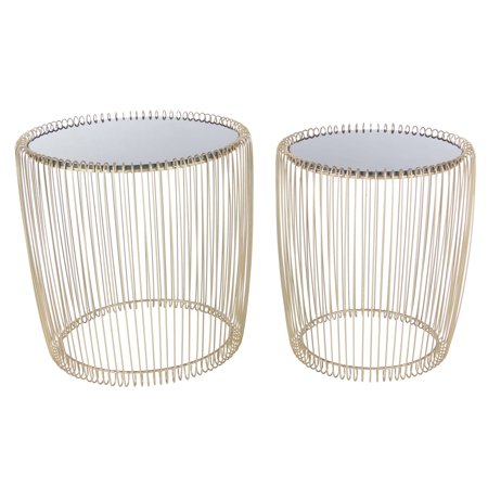 20 Inch Round Glass Table Topper Decmode Set of Two - 17 and 18 Inch Contemporary Iron and Glass Round Cage Style Accent Tables, Gold ()