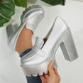 thumbnail image 2 of Silver Ladies Summer Thick Bottom Deep Mouth Leather Shoes With Durable Build For Daily Wear And Tear, 2 of 5