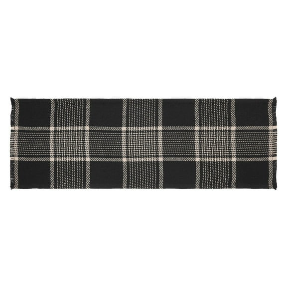 VHC Brands Eston Rustic Farmhouse Decor Autumn Seasonal Black Tan Plaid Runner 12x36