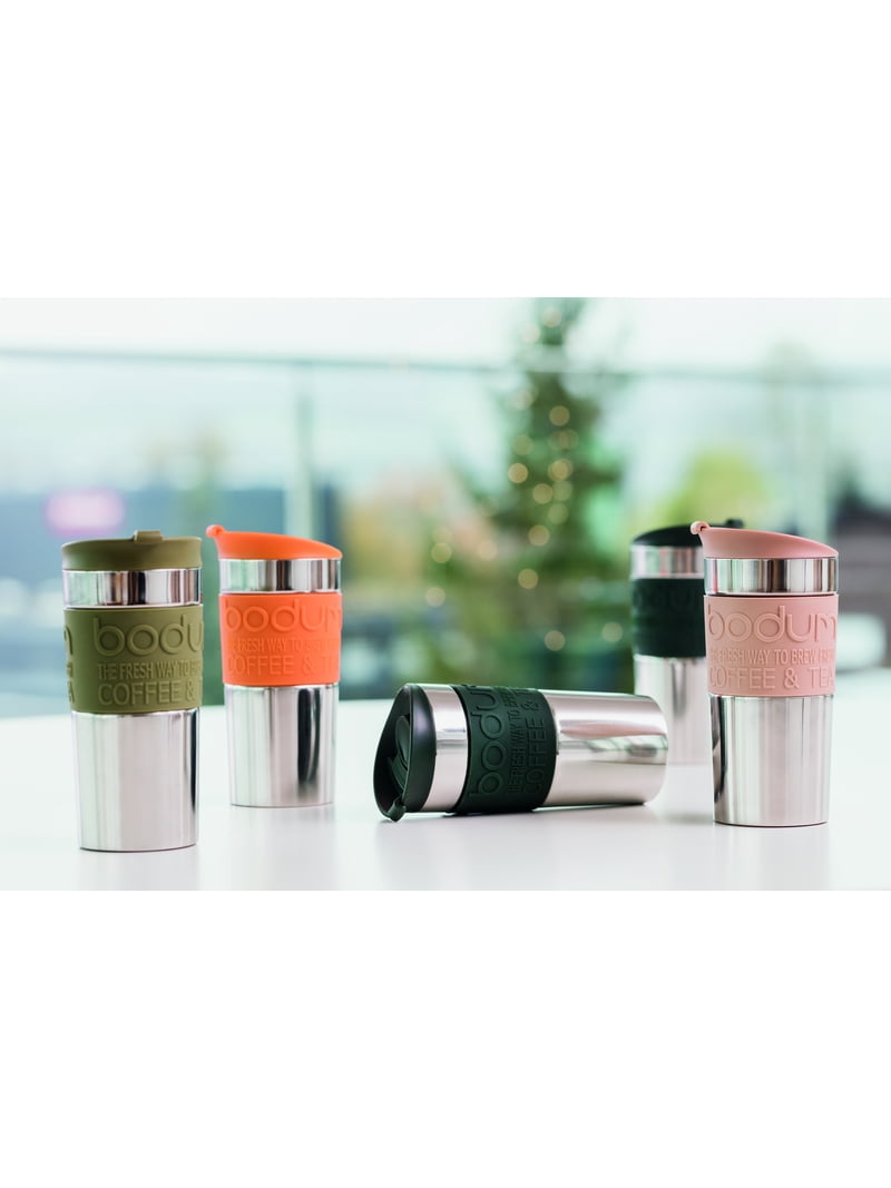 Bodum Double Wall Travel Mug, 12 oz, Stainless Steel, Gunmetal