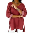 thumbnail image 2 of Womens Street Style Denim V Neck Top Casual Chic Blouse for Women Trendy Outfit and Daily Wear Red M, 2 of 7