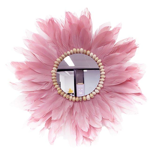 Espejo De Flores, Decoración De Pared De Flores De Estilo Nórdico, Espejo De Plumas De Macramé, Decoración Montada En La Pared Para Sala De Estar Y Dormitorio Vogacara HA026970-02