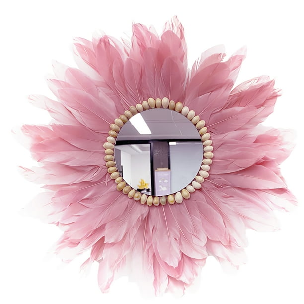 Espejo De Flores, Decoración De Pared De Flores De Estilo Nórdico, Espejo De Plumas De Macramé, Decoración Montada En La Pared Para Sala De Estar Y Dormitorio Guardurnaity HA026970-02