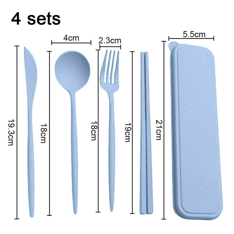 Reusable Utensil Set with Case,Travel Utensil with Chopsticks,Wheat Straw  Silverware Including Knife Spoon Fork 4 Sets for Travel Picnic Camping or