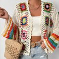 thumbnail image 4 of Aloohaidyvio Women's Floral Crochet Cardigan Hollow Out Open Front Long Sleeve Cardigan Sweater White 2XL, 4 of 8