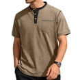 thumbnail image 2 of Mens Henley Shirts Short Sleeve Casual Button Basic T-Shirts Summer Classic Vintage Tee Shirts with Pocket, L, 2 of 7
