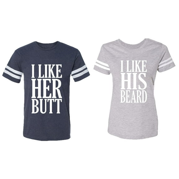 I Like Her But His Beared Matching Couple Cotton Jerseys (Men Navy / Women Heather) (Men XXL / Women M)
