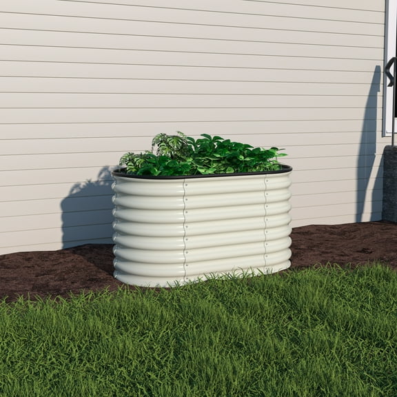 VEIKOUS 24"H Metal Garden Bed, Many-in-1 Modular Galvanized Planter Box 4x2x2 ft , Cream White