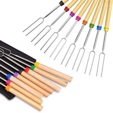 

Marshmallow Roasting Sticks 32 Inch Extendable Barbecue Forks Campfire Smores Skewers Sticks for Fire Pit Telescoping Forks of BBQ Camping Campfire Accessories
