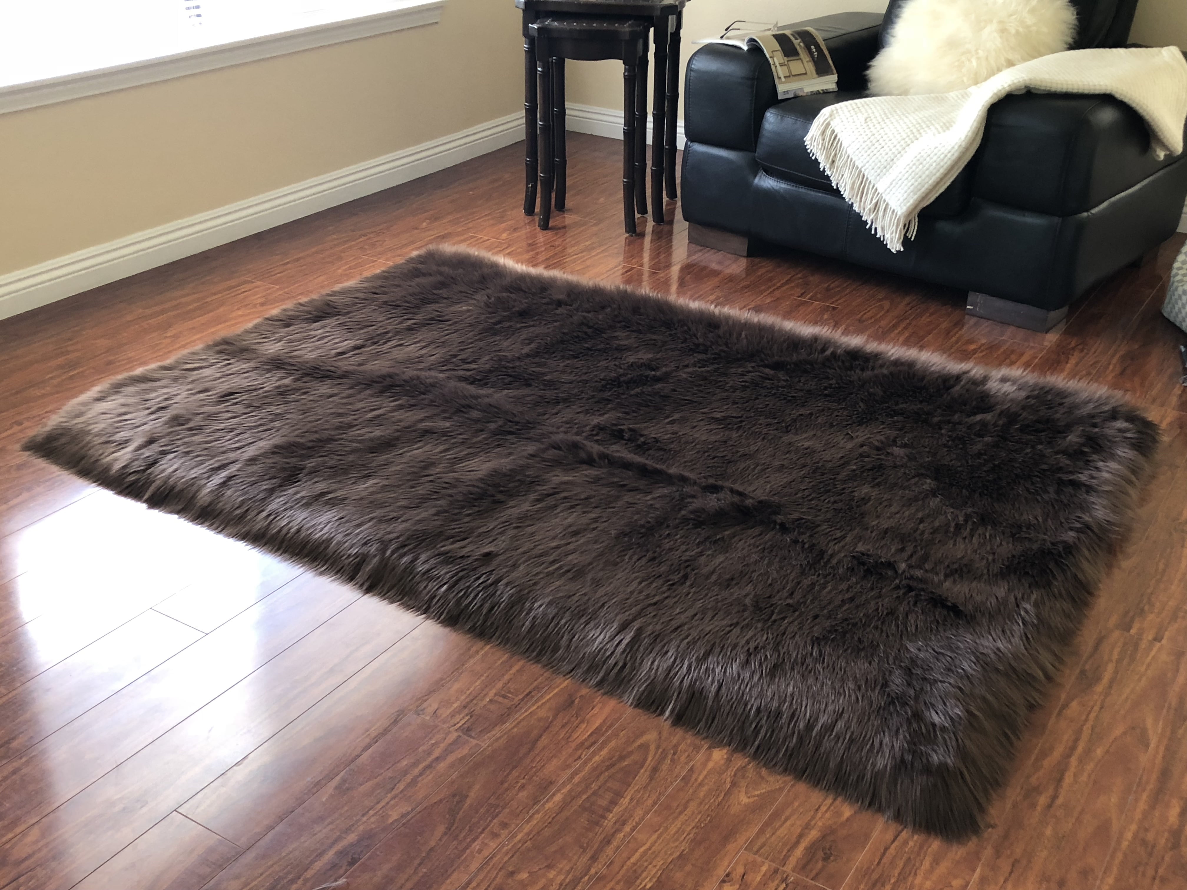 Super Soft Faux Sheepskin Silky Shag Rug, Brown 8'x11'