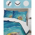 thumbnail image 4 of Quilts Queen Size Bedding Set, Summer Hippo Lightweight Quilted Comforter, Blue Ocean Oil Painting Swimming Ring Soft Reversible Bedspread Coverlet with Pillow Covers for All Season, 90" x 96", 4 of 7
