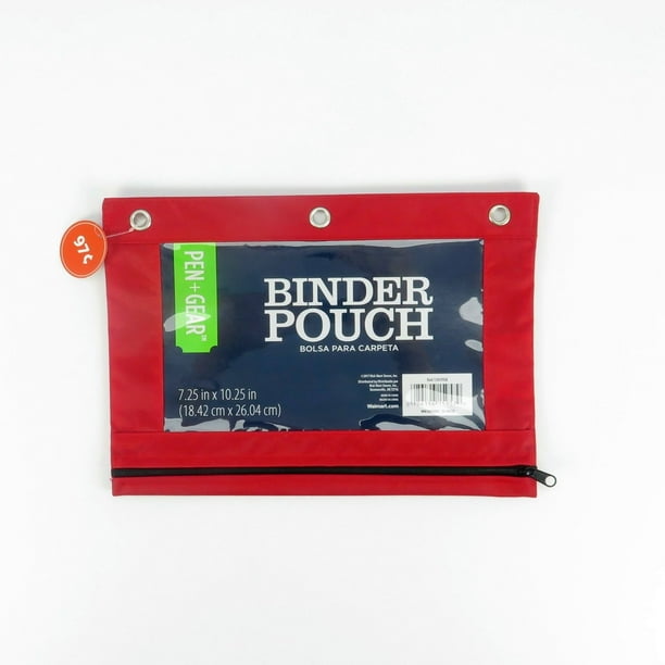 Pen + Gear Solid Binder Pouch Red, with Front Clear Window & Zipper