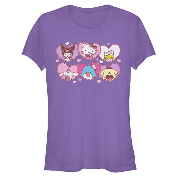 Juniors Hello Kitty Cute Hearts and Portraits T Shirt