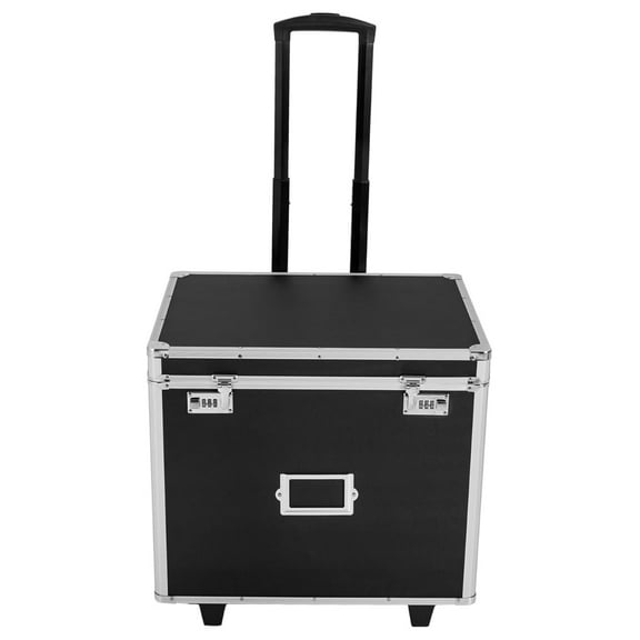 Portable File Storage Box with Handle - 19.2" x 15" x 16" Letter/Legal Size Mobile Lock Box, Aluminum Alloy Fireproof File Box with Wheels, Double Combination Locking Cabinet - Black (Black)