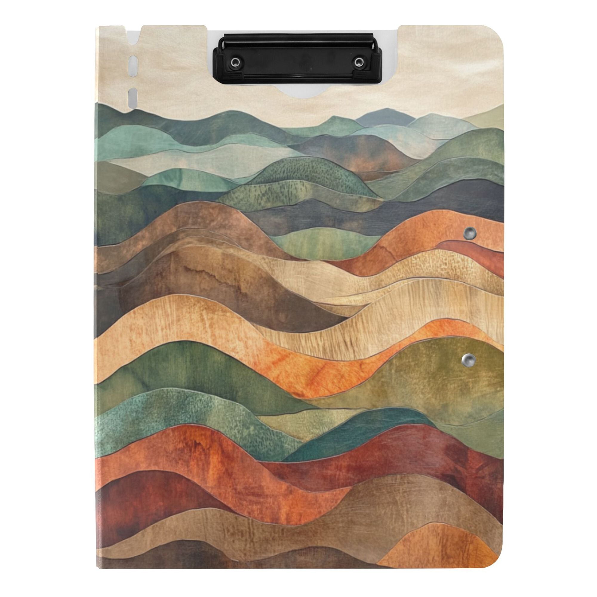 FORMRS A4 Clipboard Folder with Pen Holder Horizontal Foldable School Office Binder, Abstract Wavy Landscape