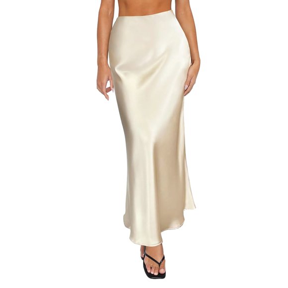 Beige Skirts for Women Spring Summer Skirts Satin Skirt High Waisted Maxi Cocktail Party Wedding A Line Long Skirts Maxi Skirt
