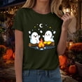 thumbnail image 6 of felwors Halloween women's shirt 2025 cute ghost cotton shirt autumn pumpkin T-shirt round neck pattern T-shirt casual short sleeved top Dark Green, L, 6 of 8