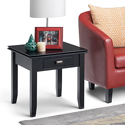 SIMPLIHOME Artisan SOLID WOOD 21 inch wide Square Contemporary End Side Table in Black with Storage, 1 Drawer, for the Living Room and Bedroom