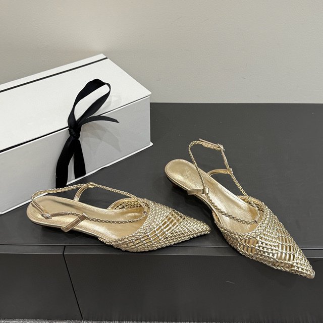 COTEMP25 Sandales à Talon Bas Rétro Pointu design Français Tissé à la Main Chaussures à Bout Fermé pour Femmes