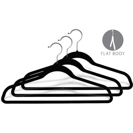 - Black Velvet Ultra Thin Slimline Hanger w/ Fixed Bar, (Box of 50) Space Saving Suit Hangers w/ Chrome Swivel Hook for Shirt and Pant by International Hanger