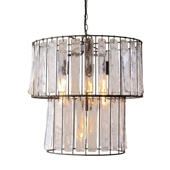TWO TIERED ROUND PENDANT LIGHT WITH GLASS CHIMES