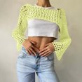 thumbnail image 2 of Ltctricy Women's Crochet Crop Tops Long Sleeve Boat Neck Hollow out See Through Cover Ups Knit Shrug Sweaters(Yellow,X-Small), 2 of 5