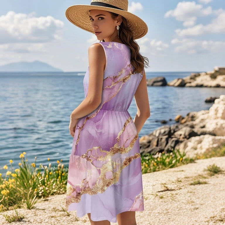 purple and gold casual dress Amazon.com: Purple and Gold Abstract Sleeveless Dress for Women Trendy V  Neck Maxi Tank Dress Sundress S : Clothing, Shoes & Jewelry